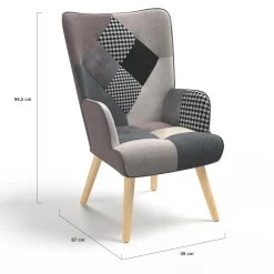Fauteuil en tissu gris, blanc et noir style scandinave