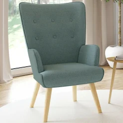 Fauteuil en tissu vert eucalyptus scandinave