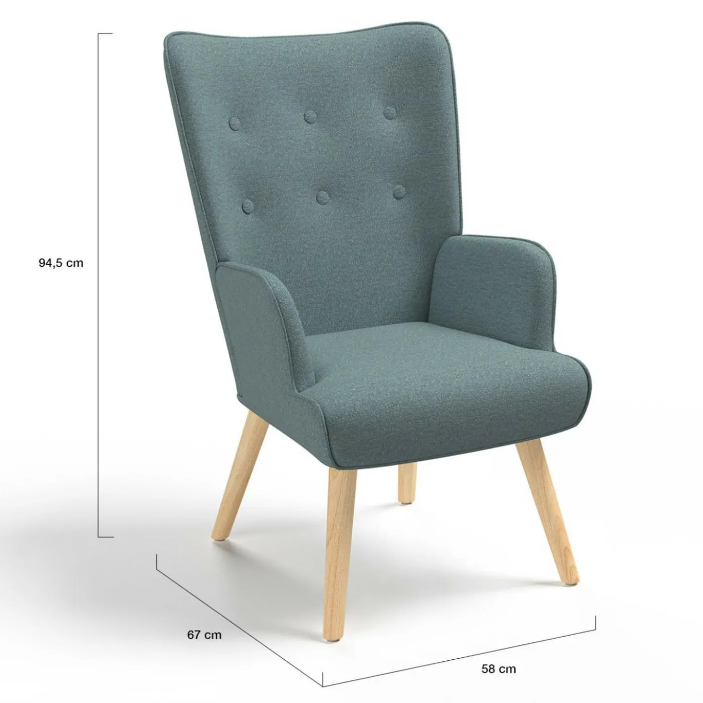 Fauteuil en tissu vert eucalyptus scandinave