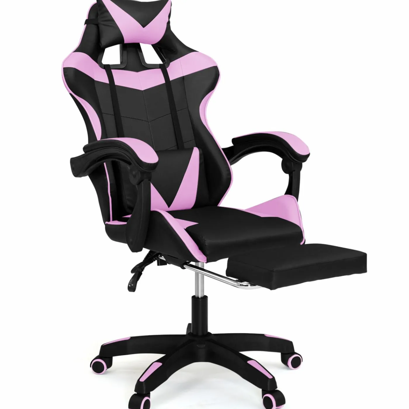 Fauteuil gamer noir et rose avec repose-pied + coussin tête et lombaire