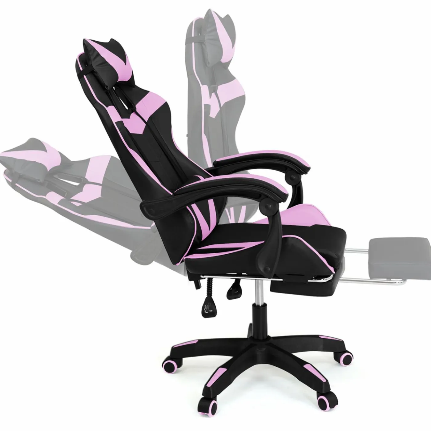 Fauteuil gamer noir et rose avec repose-pied + coussin tête et lombaire