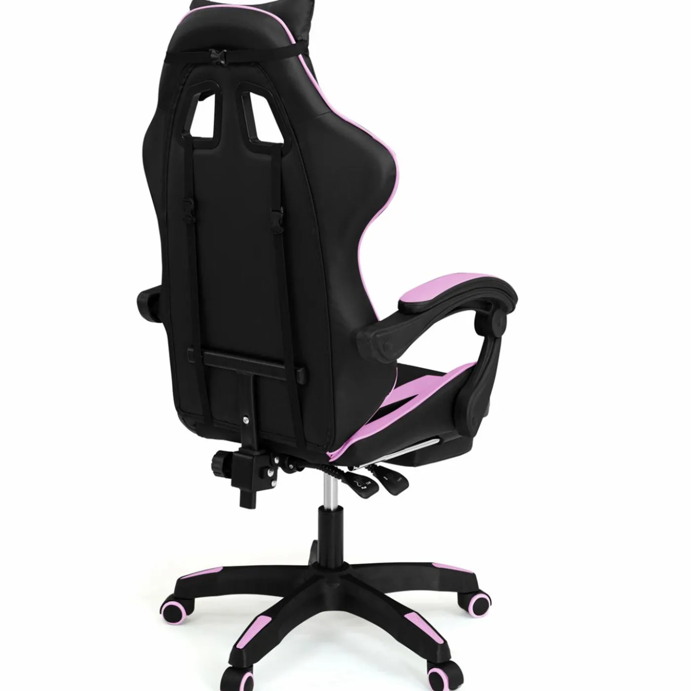 Fauteuil gamer noir et rose avec repose-pied + coussin tête et lombaire