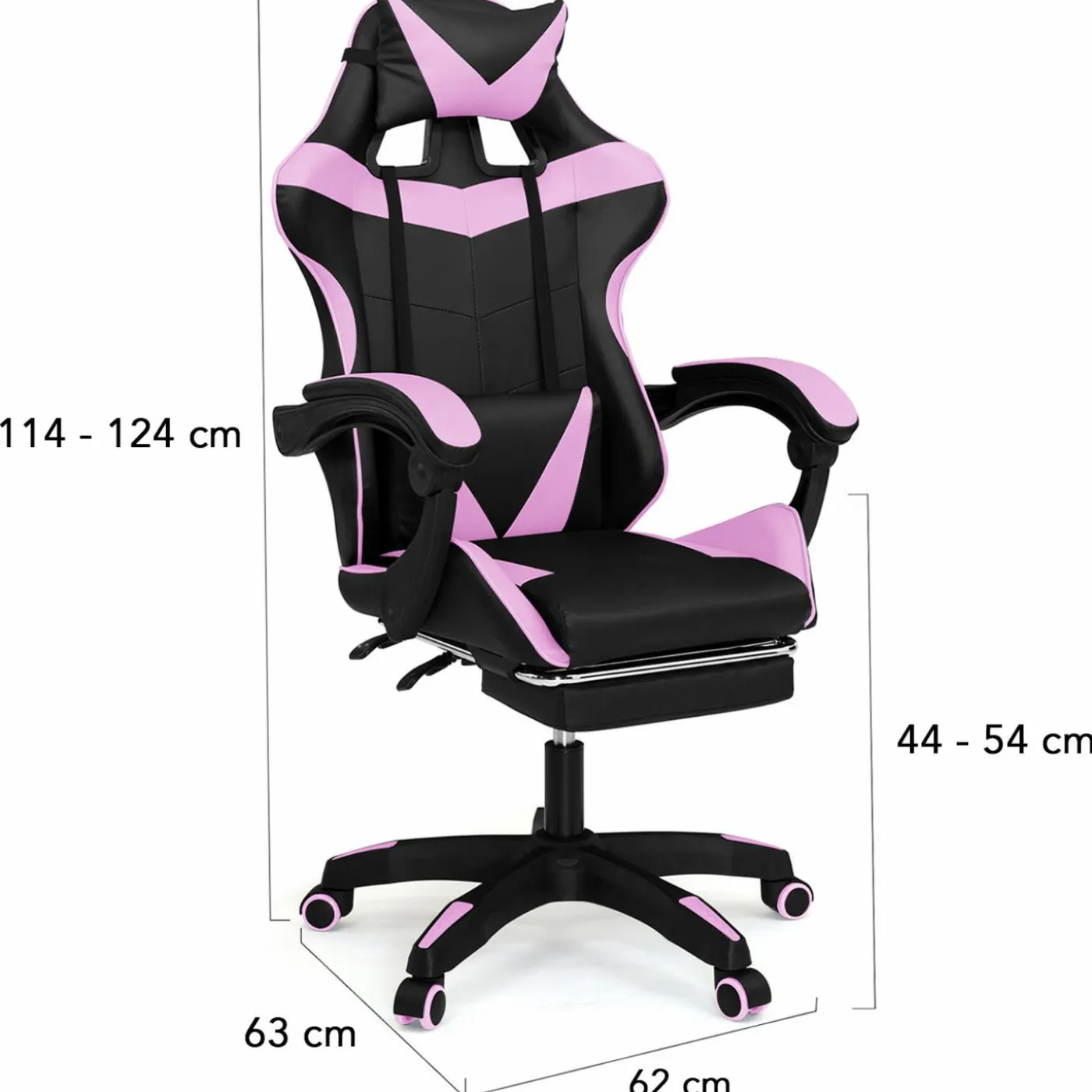 Fauteuil gamer noir et rose avec repose-pied + coussin tête et lombaire