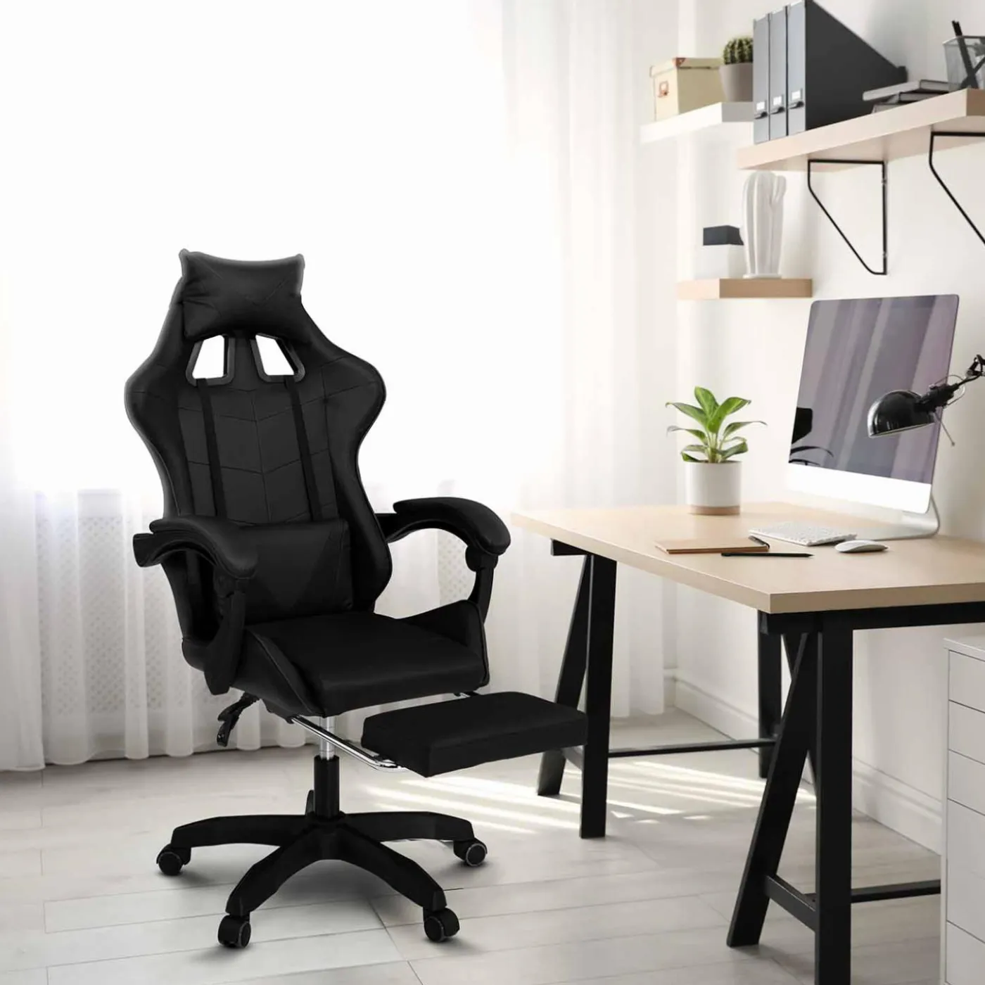 Fauteuil gamer noir réglable et inclinable avec repose pied