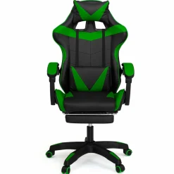 Fauteuil gamer réglable et inclinable avec repose pied et coussins noir et vert