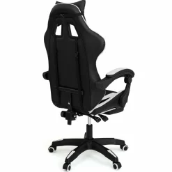 Fauteuil gamer réglable et inclinable avec repose-pied et coussins noir et blanc