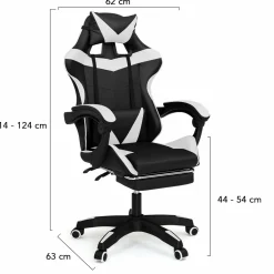 Fauteuil gamer réglable et inclinable avec repose-pied et coussins noir et blanc