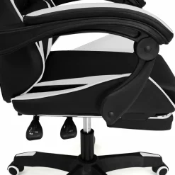 Fauteuil gamer réglable et inclinable avec repose-pied et coussins noir et blanc