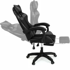 Fauteuil gamer réglable et inclinable avec repose-pied et coussins noir et gris