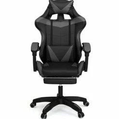 Fauteuil gamer réglable et inclinable avec repose-pied et coussins noir et gris