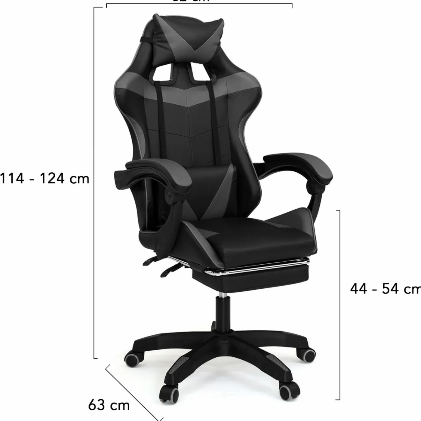 Fauteuil gamer réglable et inclinable avec repose-pied et coussins noir et gris