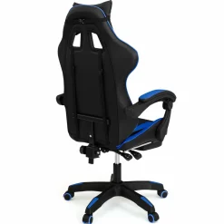Fauteuil gamer réglable et inclinable avec repose-pied et coussins noir et bleu