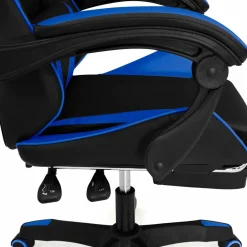 Fauteuil gamer réglable et inclinable avec repose-pied et coussins noir et bleu