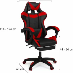 Fauteuil gamer réglable et inclinable avec repose pied et coussins noir et rouge