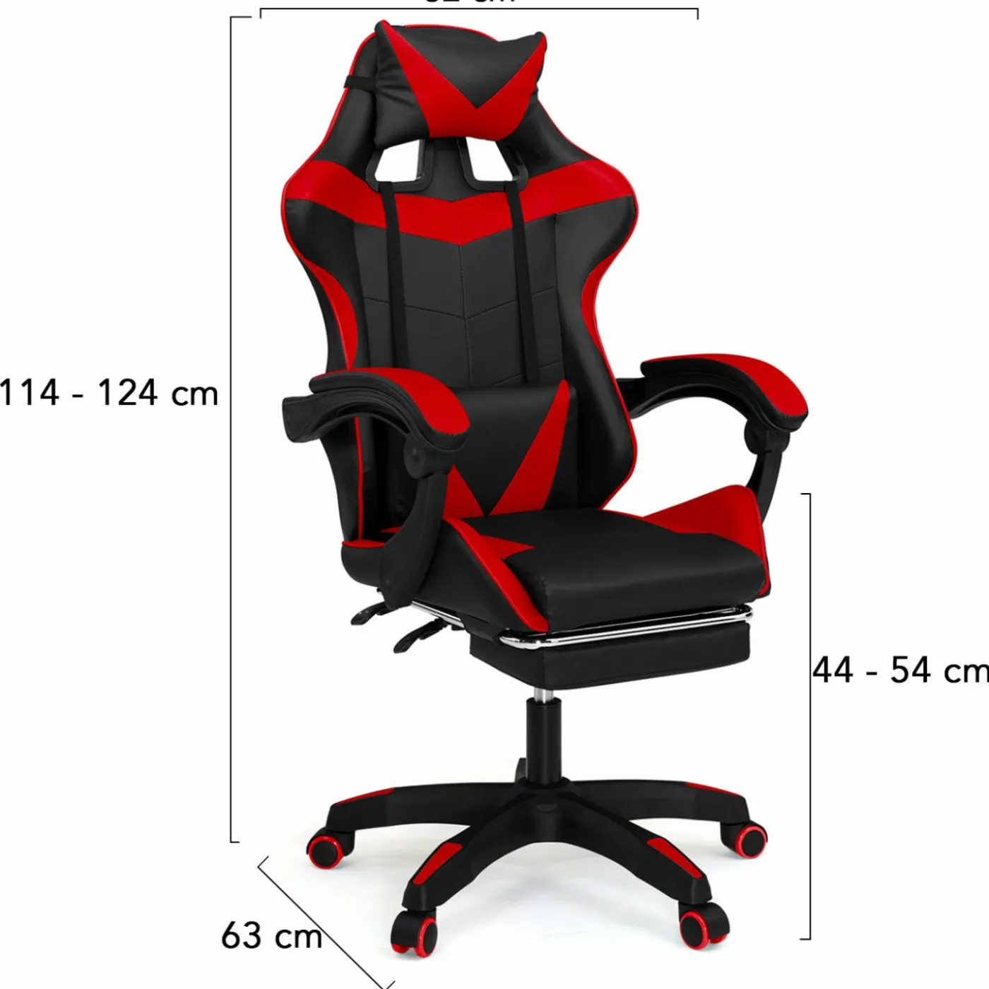 Fauteuil gamer réglable et inclinable avec repose pied et coussins noir et rouge