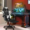 Fauteuil gamer réglable, inclinable avec repose-pied et coussins noir, blanc et gris