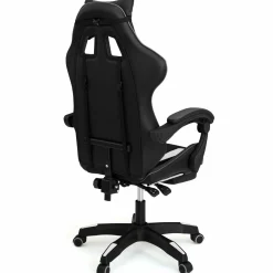 Fauteuil gamer réglable, inclinable avec repose-pied et coussins noir, blanc et gris