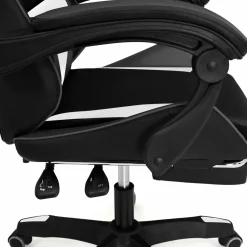Fauteuil gamer réglable, inclinable avec repose-pied et coussins noir, blanc et gris