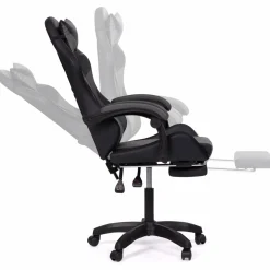 Fauteuil gaming LED noir et gris avec repose-pied, coussin tête + lombaire