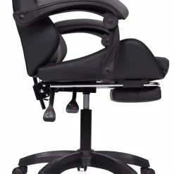 Fauteuil gaming LED noir et gris avec repose-pied, coussin tête + lombaire