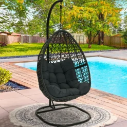Fauteuil lune suspendu avec coussins gris