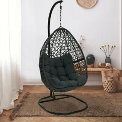 Fauteuil lune suspendu avec coussins gris