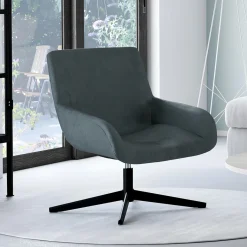 Fauteuil pivotant gris en velours et pieds noirs