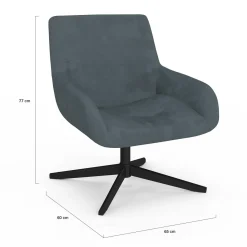 Fauteuil pivotant gris en velours et pieds noirs