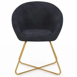 Fauteuil rond en velours gris avec pieds croisés dorés