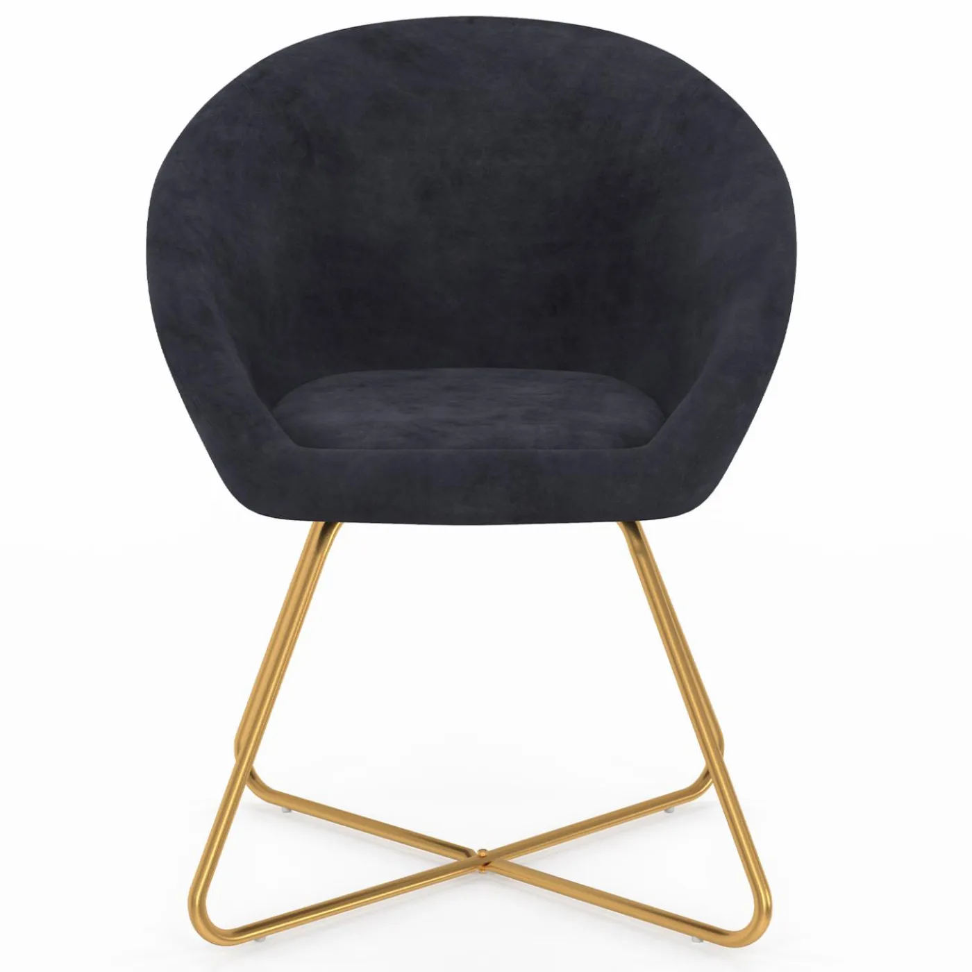 Fauteuil rond en velours gris avec pieds croisés dorés