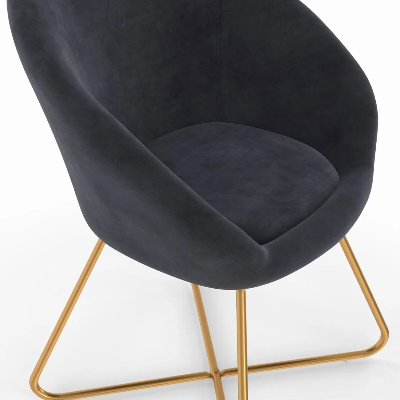 Fauteuil rond en velours gris avec pieds croisés dorés