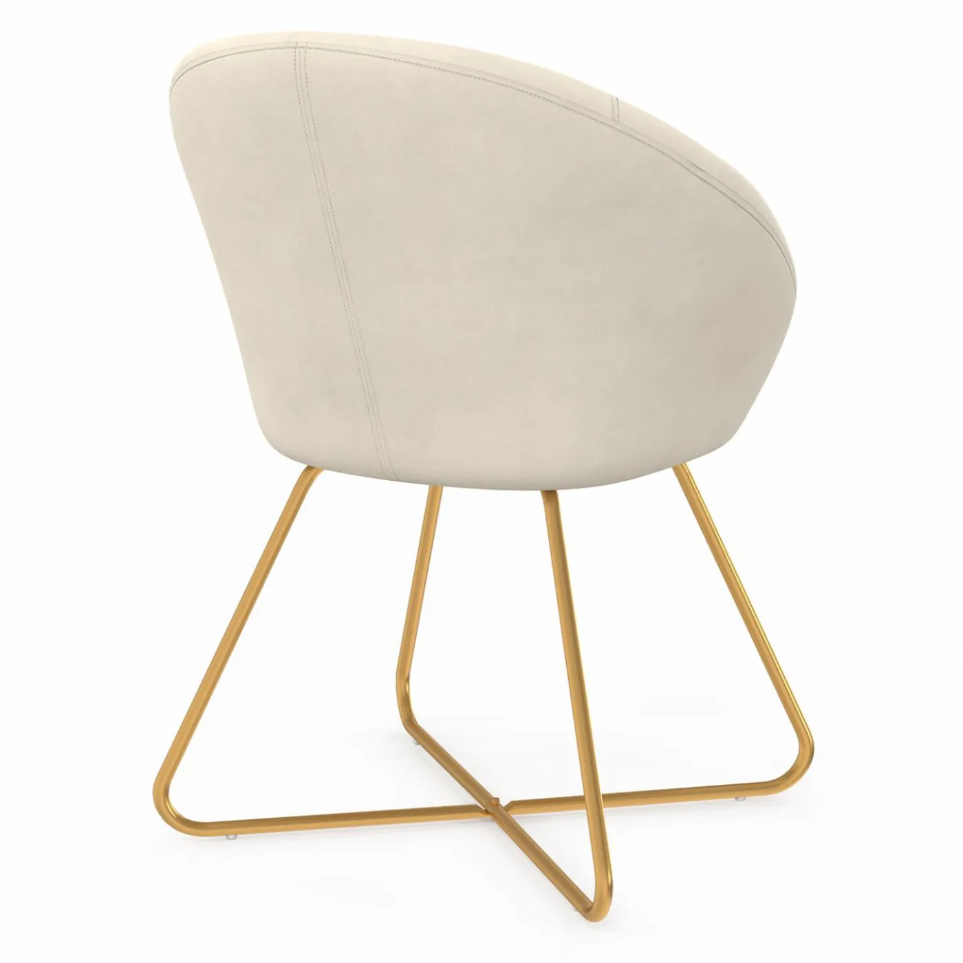 Fauteuil rond en velours beige avec pieds croisés dorés