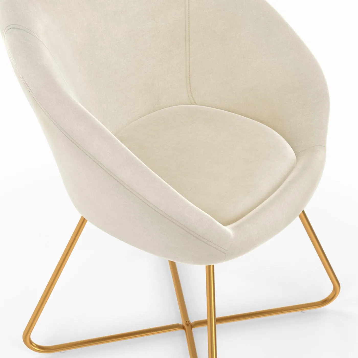 Fauteuil rond en velours beige avec pieds croisés dorés