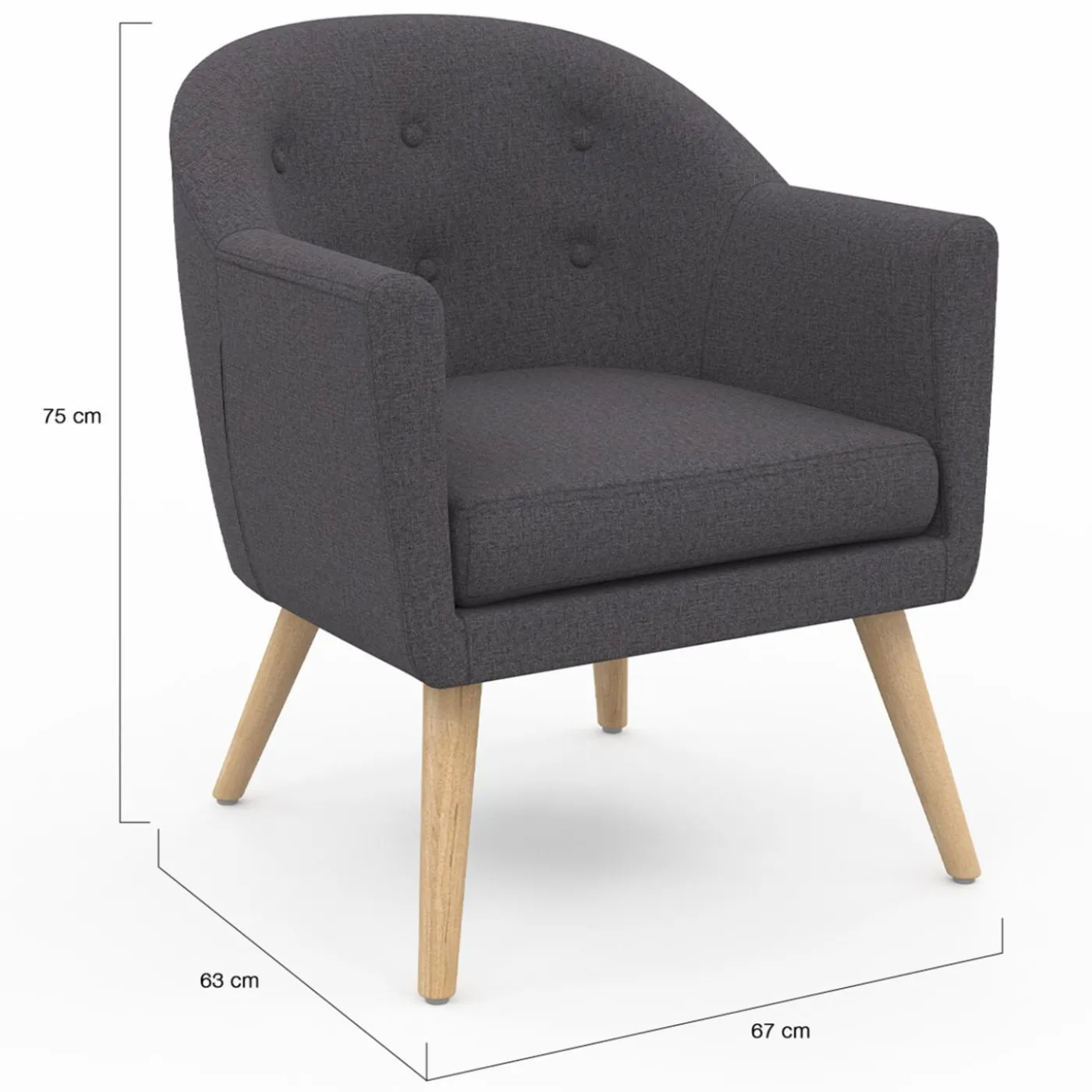 Fauteuil scandinave cabriolet gris anthracite