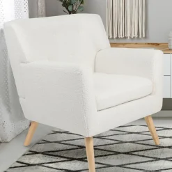 Fauteuil scandinave en tissu bouclette blanc