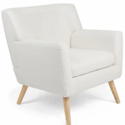 Fauteuil scandinave en tissu bouclette blanc