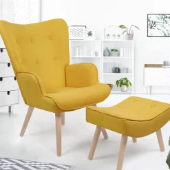 Fauteuil scandinave en tissu jaune