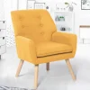 Fauteuil scandinave en tissu jaune moutarde