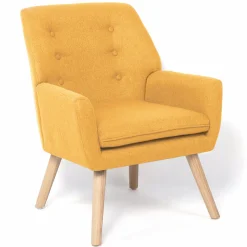 Fauteuil scandinave en tissu jaune moutarde