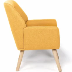 Fauteuil scandinave en tissu jaune moutarde