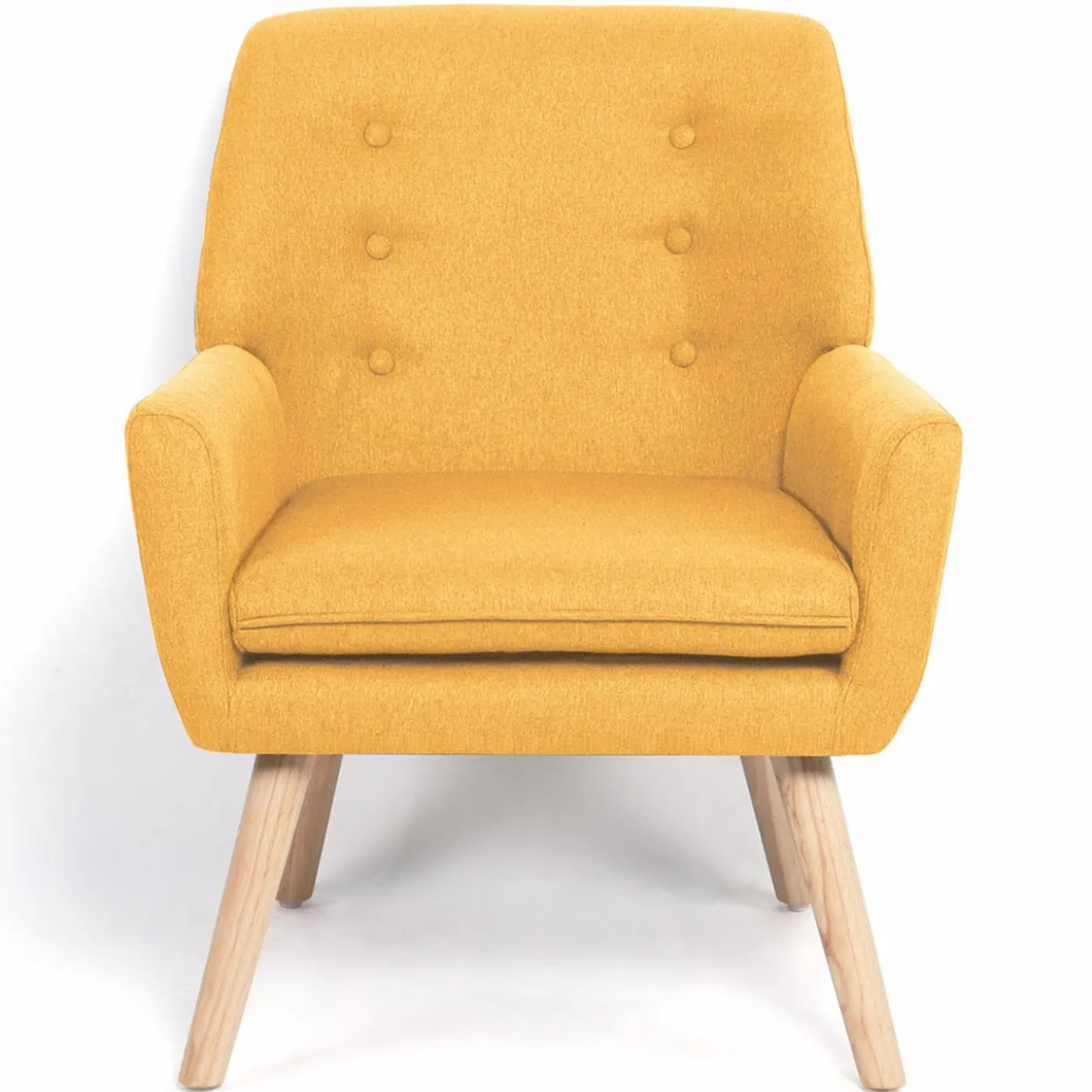 Fauteuil scandinave en tissu jaune moutarde