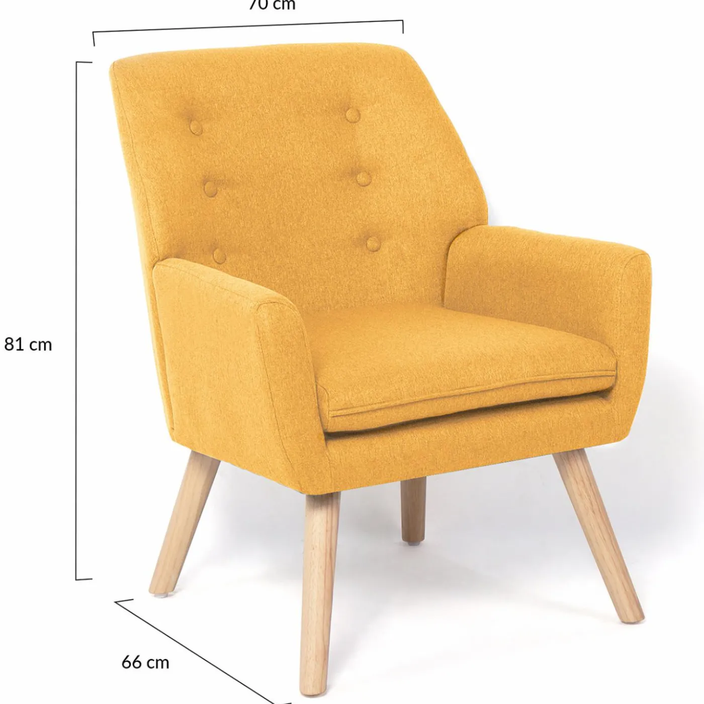 Fauteuil scandinave en tissu jaune moutarde
