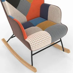 Fauteuil scandinave en tissu à bascule patchwork multicouleurs