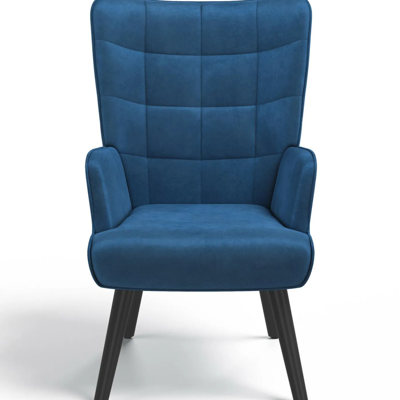 Fauteuil scandinave en velours bleu avec repose-pieds