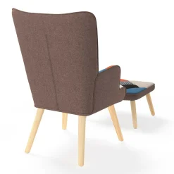 Fauteuil scandinave multicolore imprimé pied de poule avec repose pieds