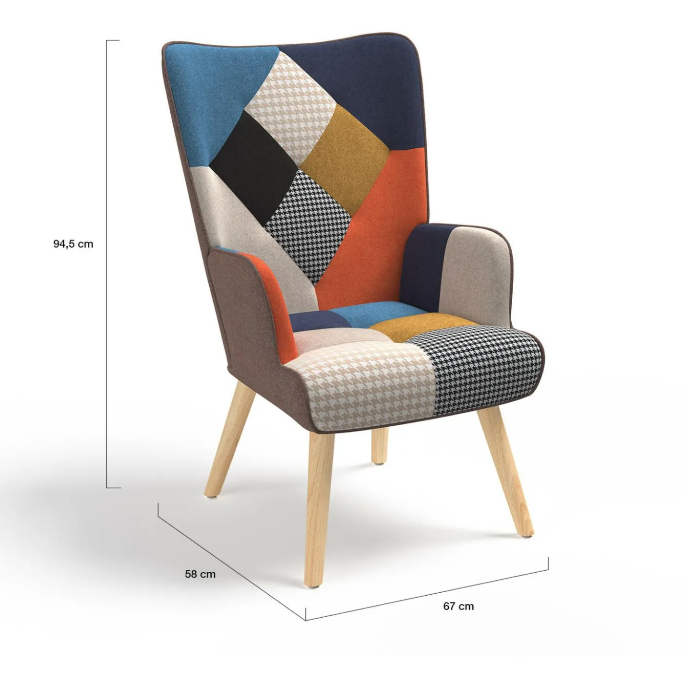 Fauteuil scandinave multicolore imprimé pied de poule avec repose pieds