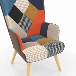 Fauteuil scandinave multicolore imprimé pied de poule avec repose pieds