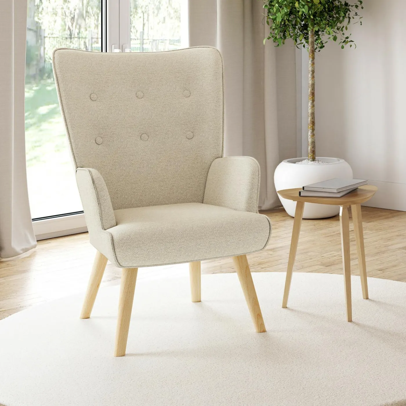 Fauteuil scandinave tissu beige