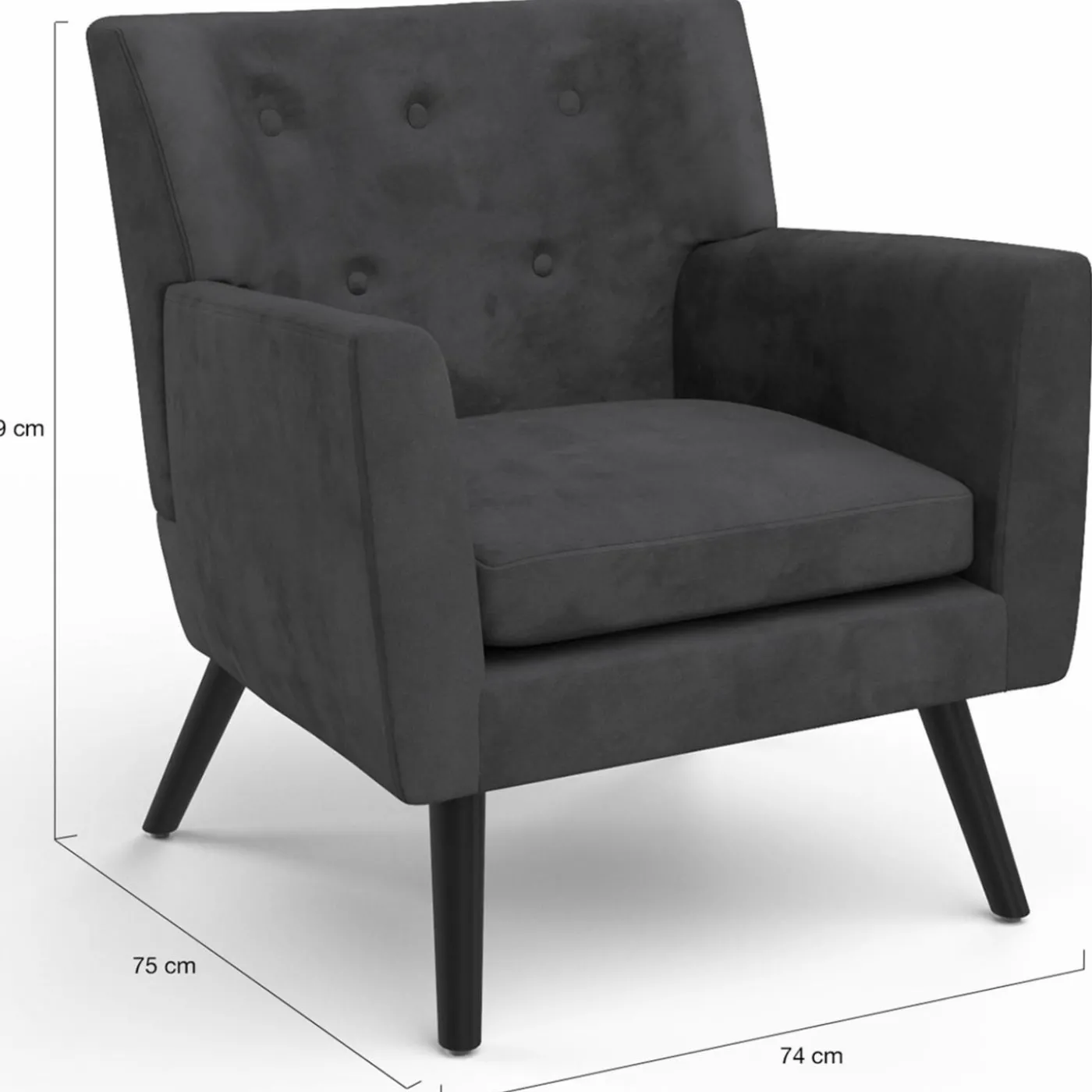 Fauteuil scandinave velours gris anthracite
