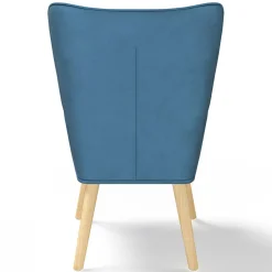 Fauteuil scandinave velours bleu et patchwork avec repose pied